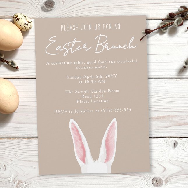 Convites Minimalist White Bunny Ears Beige Easter Brunch (Criador carregado)