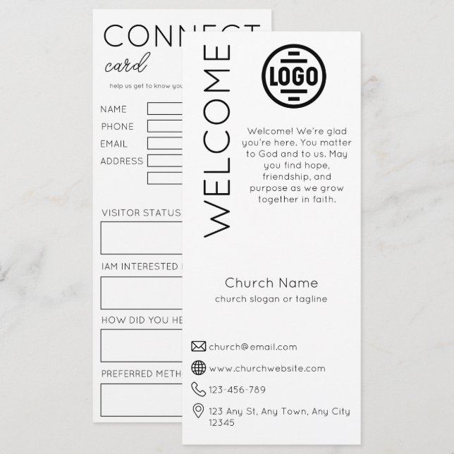 Convites Minimalist White Church Connection Card (Frente/Verso)
