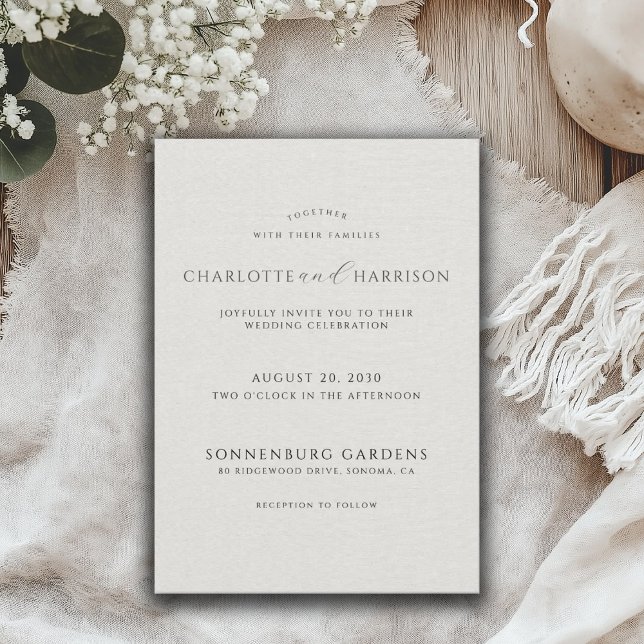 Convites Minimalist White Faux Linen Wedding Invitation (Criador carregado)