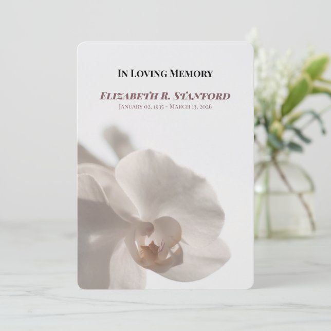 Convites Minimalist White Orchid Memorial Program (Em pé/Frente)