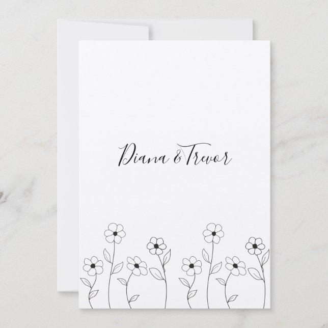 Convites Minimalist Wild Flowers Wedding Monogram Design (Frente)