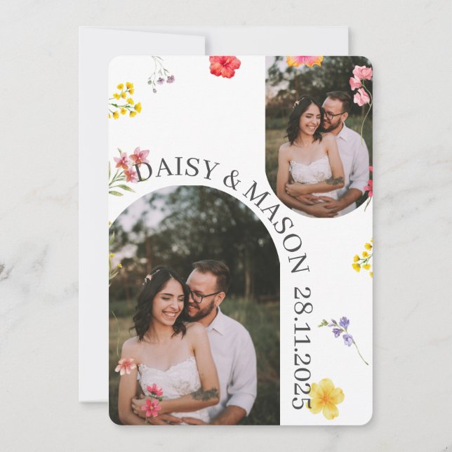 Convites Minimalist Wildflower Botanical Wedding with photo (Verso)