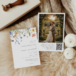 Convites Minimalist Wildflower QR Code  Photo Wedding Invit