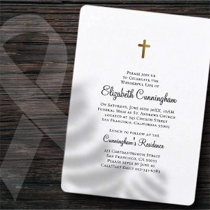 Convites Minimalist with Faux Gold Cross Memorial Funeral