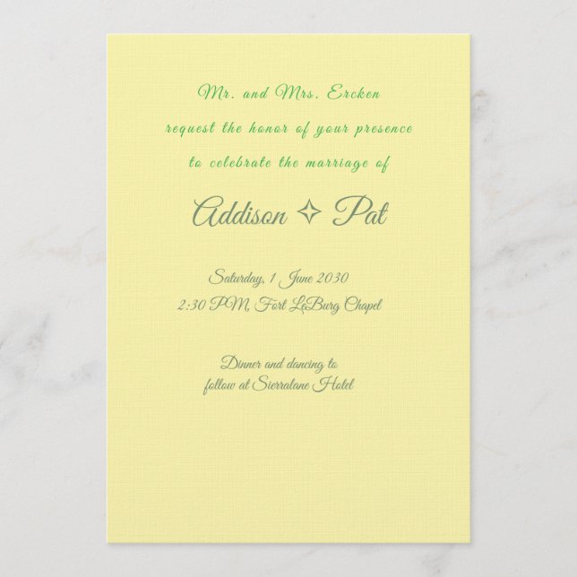 Convites Minimalist Yellow & Sage Green Wedding Invitation (Frente)