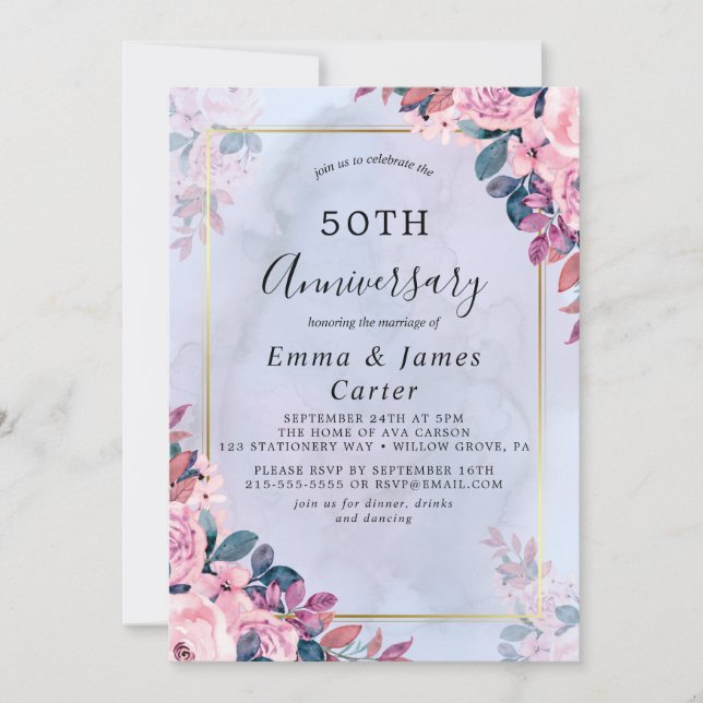 Convites Minimalista Bodas de Ouro 50 Anos de Casamento (Frente)