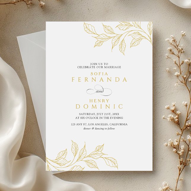 Convites Minimalista Botânica Falso Casamento Dourado (Criador carregado)