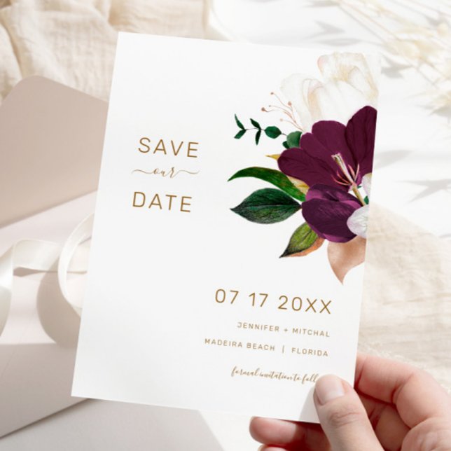 Convites Minimalista Burgundy & Ouro SAVE THE DATE (Criador carregado)