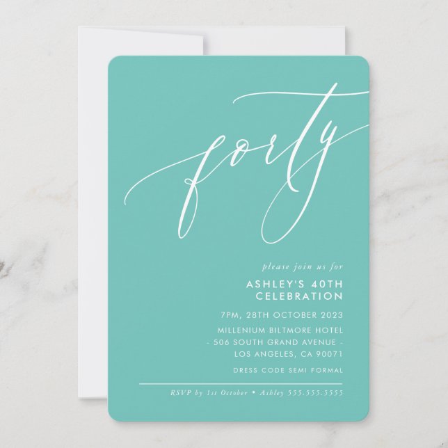 Convites MINIMALISTA Caligrafia elegante 40ª casa de banho (Frente)