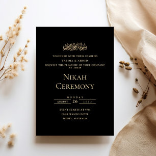 Convites Minimalista Cerimônia de Nikah Preta com Letra Dou