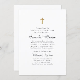 Convites Minimalista com Faux Dourado Cross Baptismal
