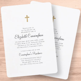 Convites Minimalista com Faux Dourado Cross Memorial Funera