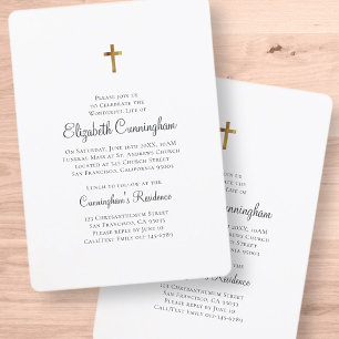Convites Minimalista com Faux Dourado Cross Memorial Funera
