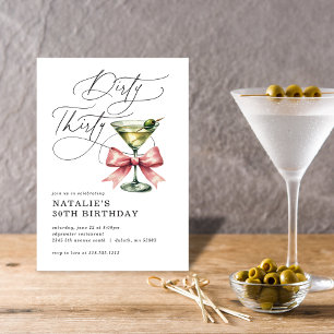 Convites Minimalista Dirty Thirty Martini Laço Rosa Anivers