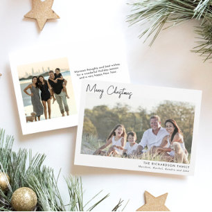 Convites Minimalista duas fotos preto branco Feliz Natal