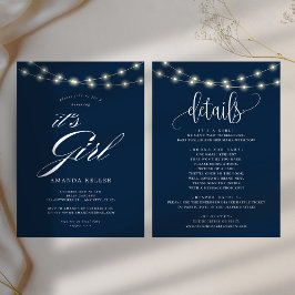 Convites Minimalista Elegante Azul é Chá de fraldas Menina