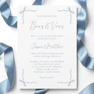 Convites Minimalista Elegante Coquete Laço Casamento Azul E