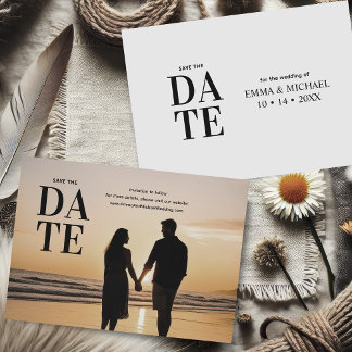 Convites Minimalista Elegante Salve a placa de data com fot