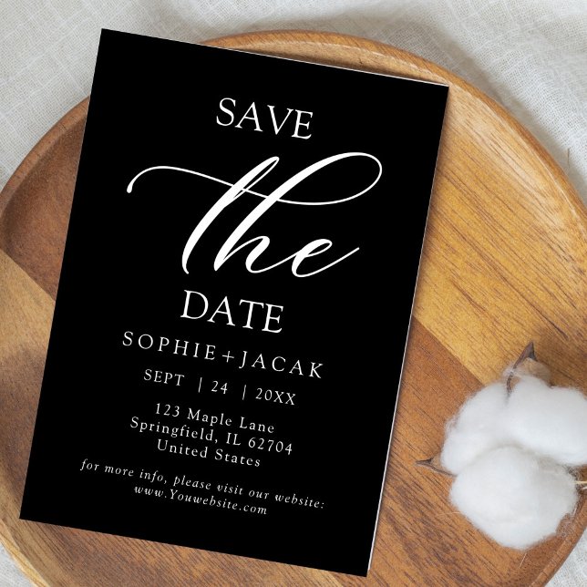 Convites Minimalista elegante texto preto Save the Date (Criador carregado)