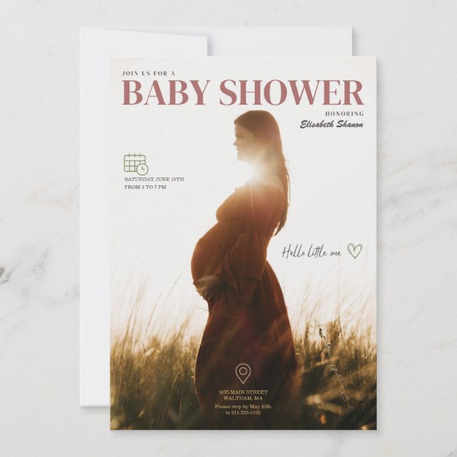 Convites Minimalista Elegante Verde e Castanho, Com Foto (Frente)