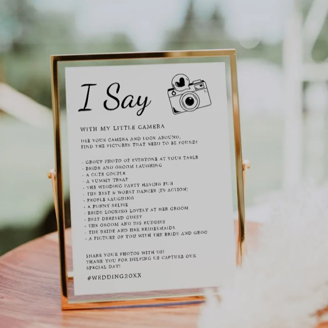Convites Minimalista Eu Espiando Jogo De Casamento, Caça De (Minimalist I Spy Wedding Game, Fun Reception Hunt Invitation)