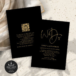 Convites Minimalista Fazemos Dourado Script QR Code Casamen