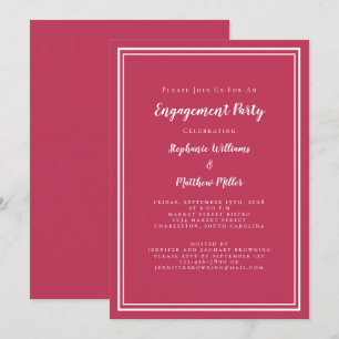 Convites Minimalista Festa de Compromisso Vermelho Magenta 