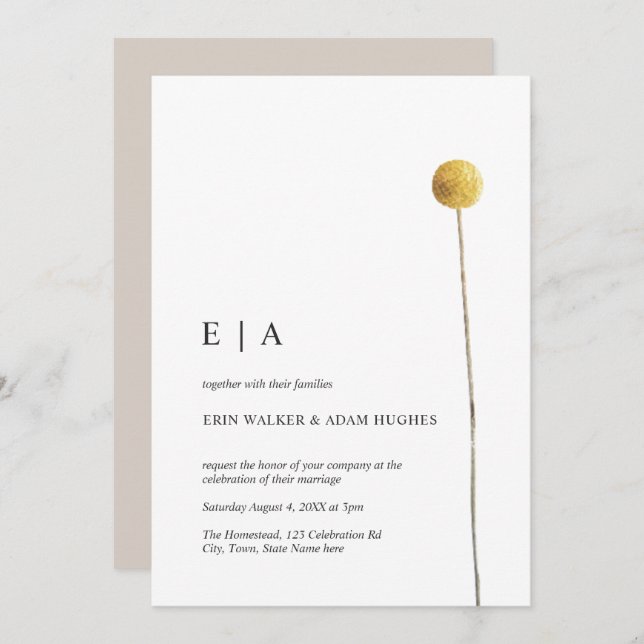 Convites Minimalista Floral de Aquarela Amarelo Simples (Frente/Verso)