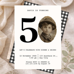 Convites Minimalista Foto Vintage Aniversário de 50 anos