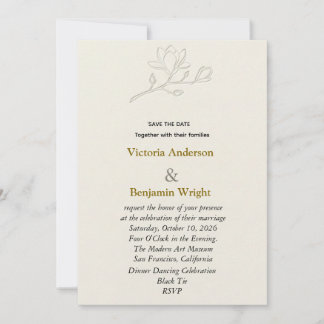 Convites Minimalista Magnólia Floral Linha Arte Casamento S
