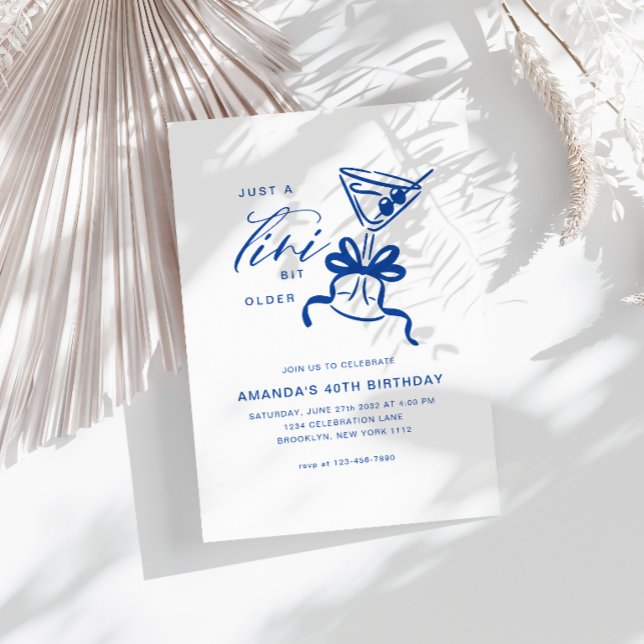 Convites Minimalista Martini Chic Azul Aniversário  (Criador carregado)