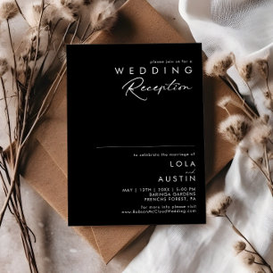 Convites Minimalista Moderna   Recepção de Casamento Preta