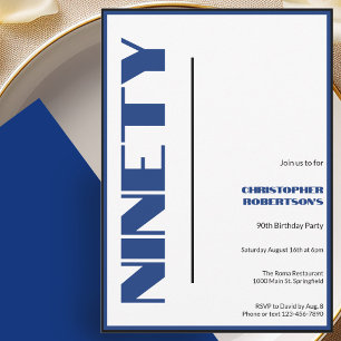 Convites Minimalista Moderno Aniversário de 90 anos Azul e