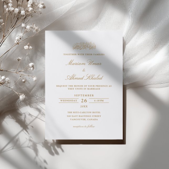 Convites Minimalista Moderno Básico Dourado Casamento Muçul (Criador carregado)
