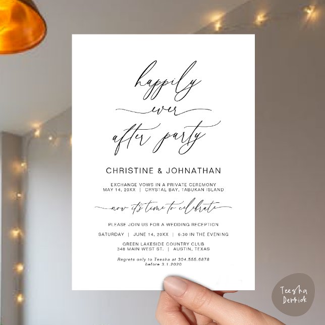 Convites Minimalista Moderno, fonte Preta, Casamento às Esc (Wedding Happily Ever After Party Dinner Brunch Elopement Invitation Card, PDF, Black White)