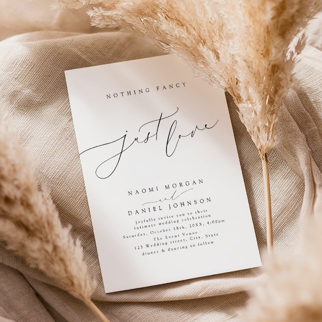 Convites Minimalista Moderno Script Nada de Extravagante Ap (Minimalist Modern Script Nothing Fancy Just Love Invitation)