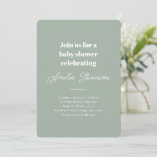 Convites Minimalista Moderno Simples Chã de Bebê Verde Sage