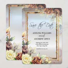 Convites Minimalista Moldura de Prata Simples Flores Rosa, 