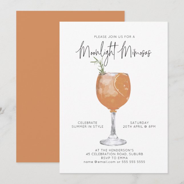 Convites Minimalista Moonlight Mimosas Summer Coctail (Frente/Verso)