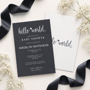 Convites Minimalista Olá Mundo Chá de Bebê Preto Macio
