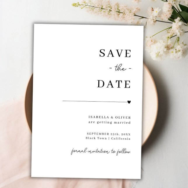 Convites Minimalista Preto e Branco Salvar a Data (Black and White Minimalist Save the Date Invitation)