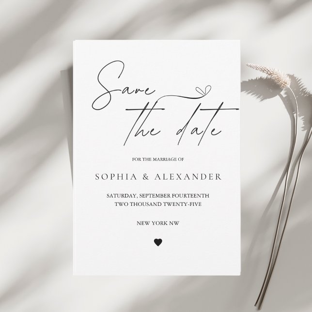 Convites Minimalista Preto e Branco Save the Date (Criador carregado)