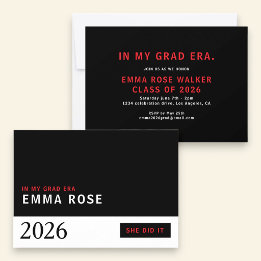 Convites Minimalista Preto Vermelho Grad Era turma de 2026