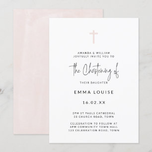 Convites Minimalista Rosa Moderno Script  Batizado