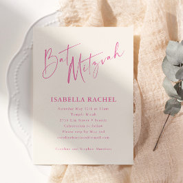Convites Minimalista Rosa Quente Creme Moderno Bat Mitzvah