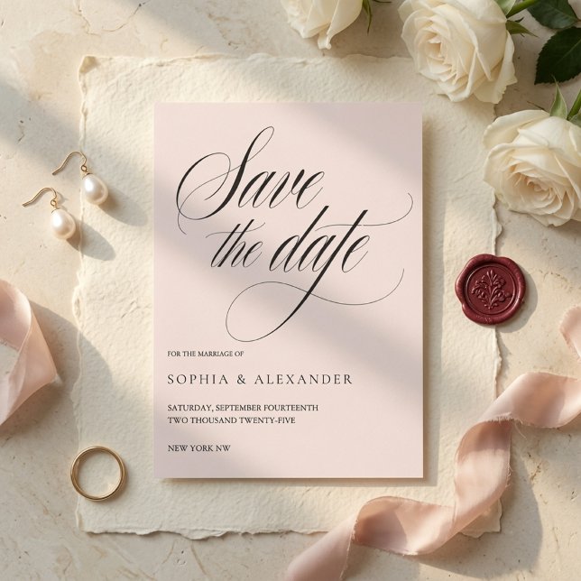 Convites Minimalista Rosa Save the Date  (Criador carregado)