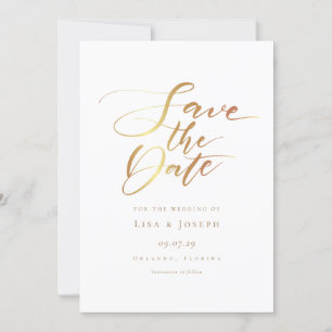 Convites Minimalista Salve o Dia em Script Dourado