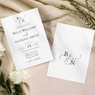 Convites Minimalista Simples Casamento Letra Preta Branca