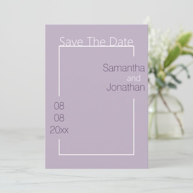 Convites Minimalista Simples Lilás Casamento Salve A Data (Em pé/Frente)