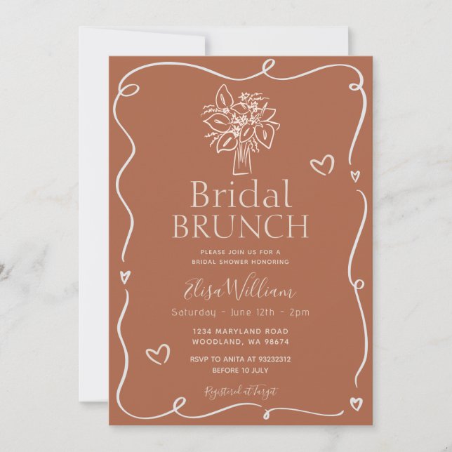 Convites Minimalista Terracotta Floral Boho Bridal Brunch (Frente)